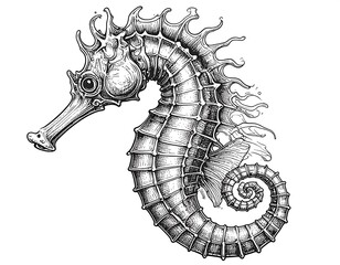 Detailed Ink Drawing Seahorse 