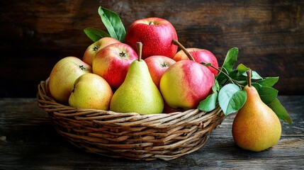 Fresh Fruit Basket with Apples and Pears