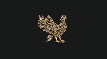 Fototapeta premium Golden illustration of a majestic bird spreading its wings against a black background with intricate feather details