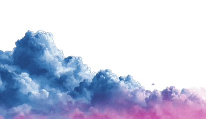 A dramatic, stylized cloud formation.  Soft, vibrant hues of pink and blue clouds against a black background