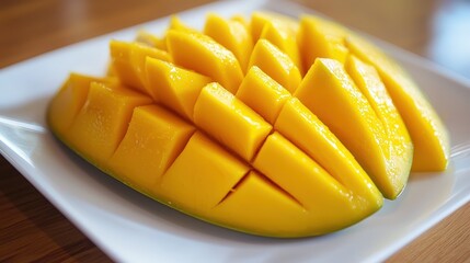 Fresh Sliced Mango on White Plate