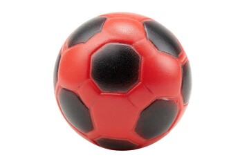 A red soccer ball with black panels