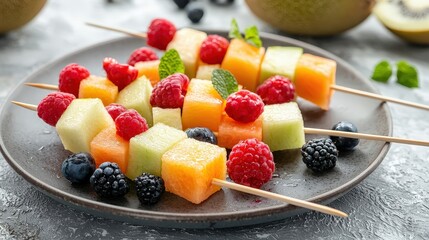 Fresh Fruit Skewers with Melon and Berries