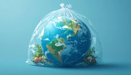 Earth enclosed in a plastic bag.  Environmental issue