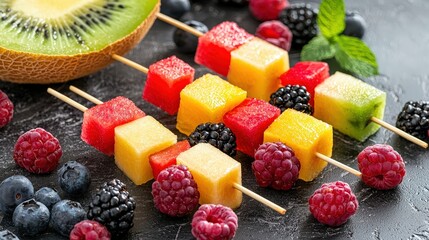 Fresh Fruit Skewers with Melon and Berries