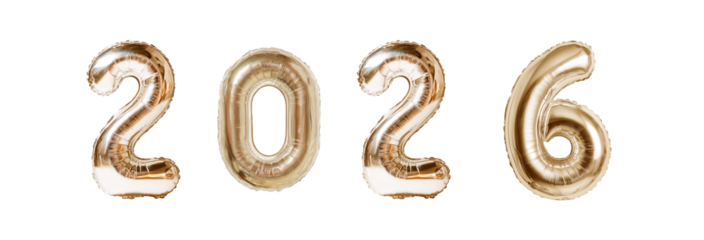 numbers 2026 from balloons on transparent background