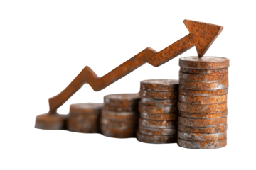 Rusty coins stacked in rising graph