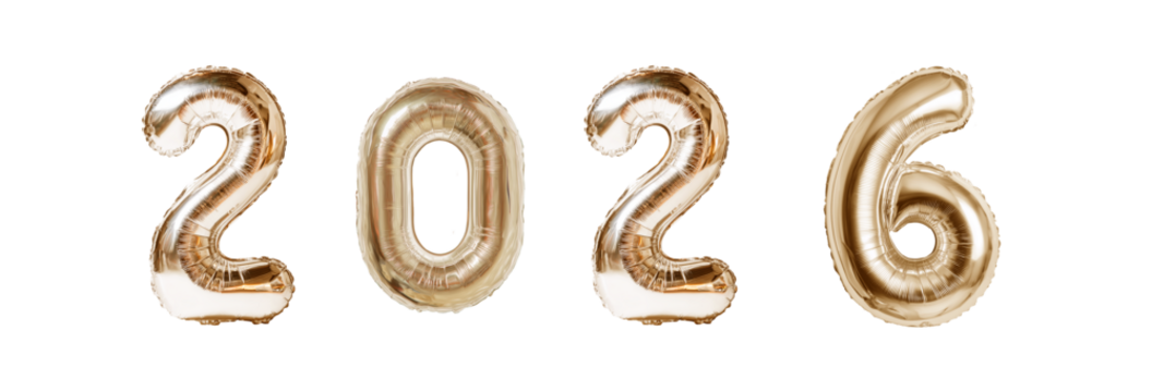 numbers 2026 from balloons on transparent background