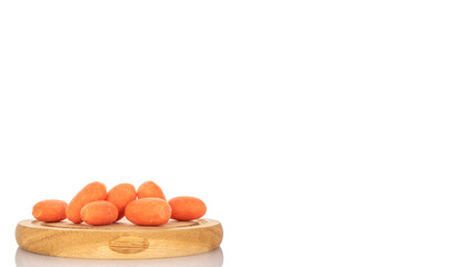 Small peeled carrot isolated on white background, macro.