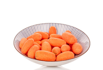 Small peeled carrot isolated on white background, macro.