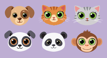 Fototapeta premium Cute Animal Cartoon Faces Collection