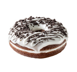 Round donut, white icing, chocolate cookie crumbs