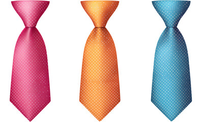3 cute neckties, in pink, orange, and blue, vector illustration, white background, no shadows, no text or letters in the ties, transparent png.