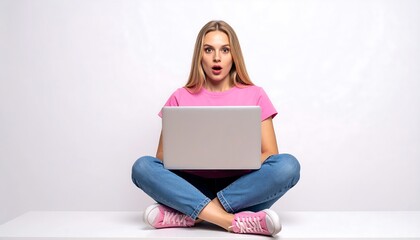 Fototapeta premium Surprised Woman with Laptop