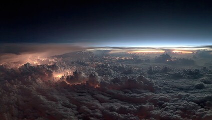 Vast cloud formations, lightning, sunrise