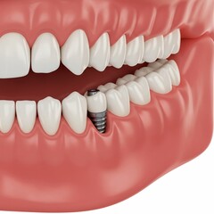 Obraz premium Dental implant seamlessly integrated among healthy teeth, offering a modern solution for restorative dentistry and confident smiles