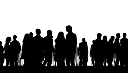 Silhouette of a large crowd walking in front of a fire at night