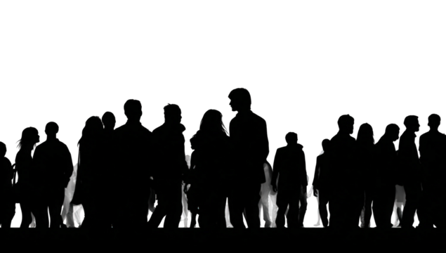Silhouette of a large crowd walking in front of a fire at night - Powered by Adobe