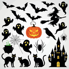Vector vector art of halloween silhouette icons transparent background