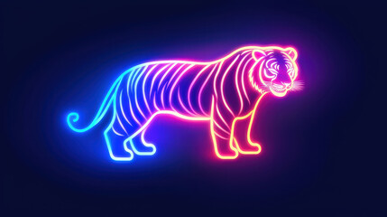 Neon tiger illustration glowing in vibrant colors, showcasing striking design with blue and pink hues. artwork captures essence of majestic animal