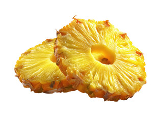 Two slices of pineapple, vibrant yellow,  stacked,  displaying the fruit's interior