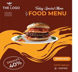 Delicious burger on a plate with a special food menu offer