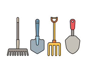 shovel and mattock color icons set vector illustration