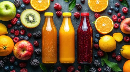 Fresh Fruit Juice Bottles with Assorted Fruits