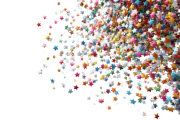 Colorful star confetti explosion on black background