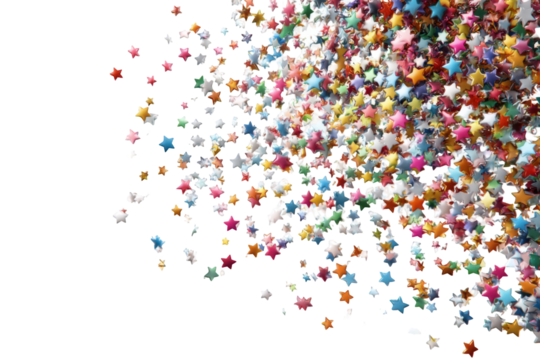 Colorful star confetti explosion on black background