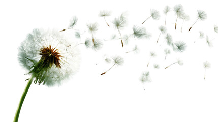 Dandelion seeds blowing in the wind