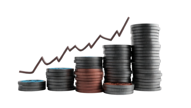 Stacked coins with upward trend (2)