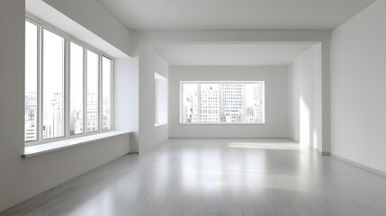 Obraz premium White minimalist empty dining room interior simple walls spacious floor