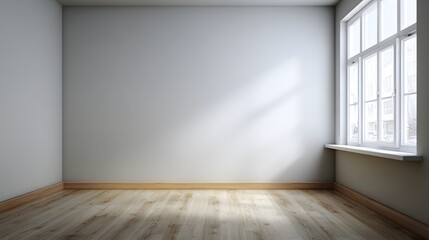 Minimal apartment empty space with light grey walls clean wooden floor