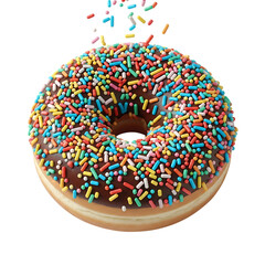 Chocolate donut with colorful sprinkles isolated on transparent background