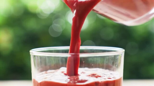 Fresh fruit smoothie pouring in glass loop