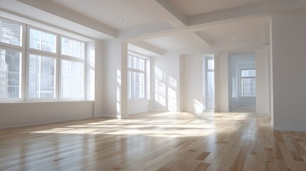 Bright minimal apartment empty interior soft natural light