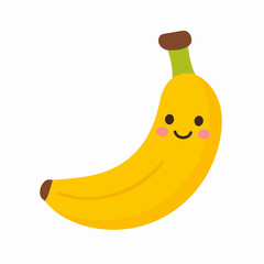 Cute Cartoon Banana with Smiling Face on White Background.
