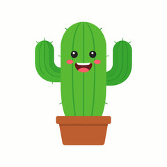 Smiling Cartoon Cactus in Pot A Cheerful Plant Illustration.