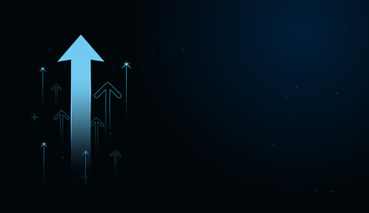 Glowing blue arrows ascend on a dark background, representing innovation, achievement, and the pursuit of higher goals. with blue arrows lines forward vector illustration © Paradox-D