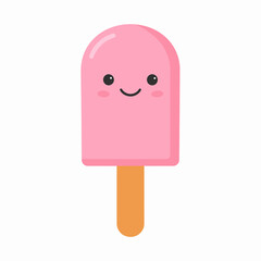 Smiling Pink Popsicle Cartoon Illustration.