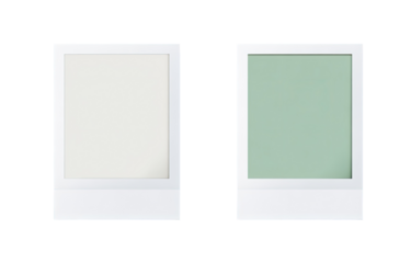 Two white photo frames, one with a blank white background, the other with a pale green background