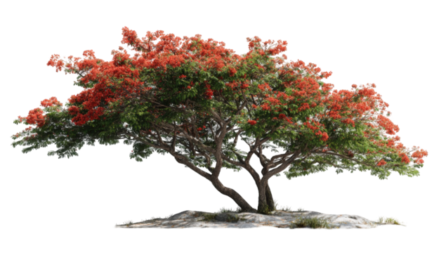 Lush, flowering tree against a dark background