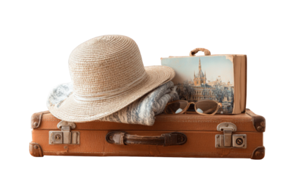 Vintage suitcase with travel essentials