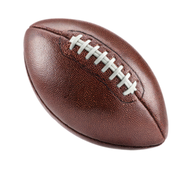 Close-up of a brown leather American football. Stitching is visible (1)