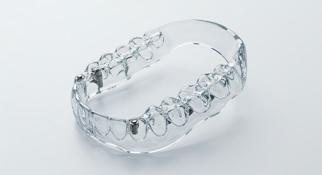 Clear dental aligner with metal implants showcasing advanced orthodontic treatment and smile transformation