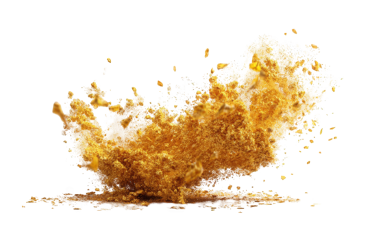 Golden liquid explosion on black background