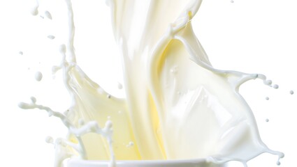 Dynamic Milk Splash Creating Elegant White Shapes and Droplets Against White Background