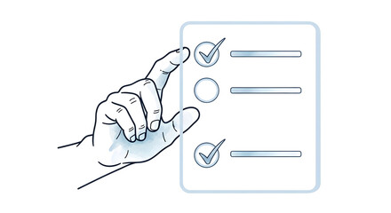 A hand interacts with a digital checklist, marking tasks as complete.  The illustration highlights task management and digital organization.