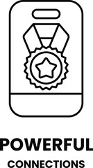 A black and white image of a phone with a star and a gold medal on it